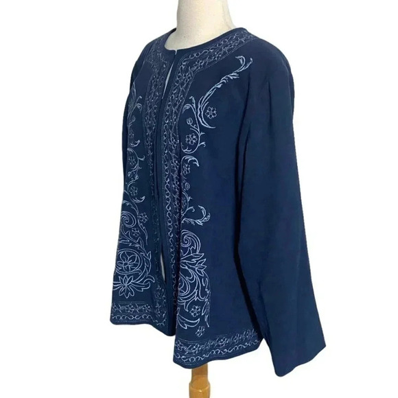 Susan‎ Graver 2X plus-size boho faux suede blue embroidered jacket Lagenlook - Picture 5 of 7